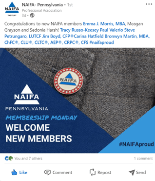 Spotted NAIFA-Pennsylvania Recognizes New Members